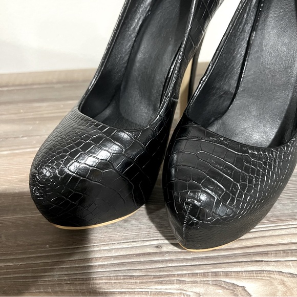 New Black Crocodile Print Stiletto Heels - Platform Pumps - US 10 / EUR 42 - Picture 11 of 14